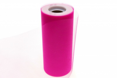 Фатин в шпульках 16-33, 10 гр/м2, шир. 15 см (в нам. 25+/-1 м), цвет ярк.розовый - купить в Нефтекамске. Цена: 100.69 руб.