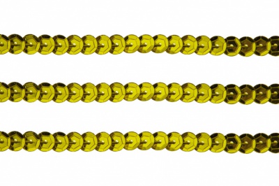 Пайетки "ОмТекс" на нитях, SILVER-BASE, 6 мм С / упак.73+/-1м, цв. 7 - св.золото - купить в Нефтекамске. Цена: 468.37 руб.