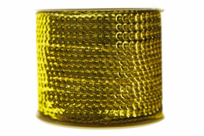 Пайетки "ОмТекс" на нитях, SILVER-BASE, 6 мм С / упак.73+/-1м, цв. 7 - св.золото - купить в Нефтекамске. Цена: 468.37 руб.