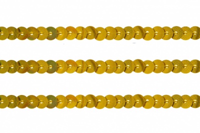 Пайетки "ОмТекс" на нитях, SILVER SHINING, 6 мм F / упак.91+/-1м, цв. 48 - золото - купить в Нефтекамске. Цена: 356.19 руб.